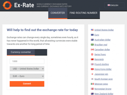 Exchange rates of world currencies today: online converter at Ex-Rate.com