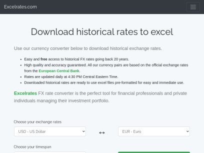 Download historical exchange rates from the ECB to excel