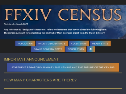 XIVCENSUS - CHARACTER STATISTICS FOR FFXIV
