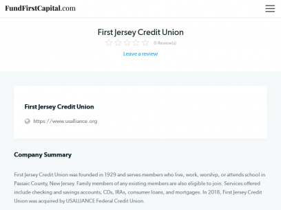 First Jersey Credit Union Reviews - FundFirst Capital