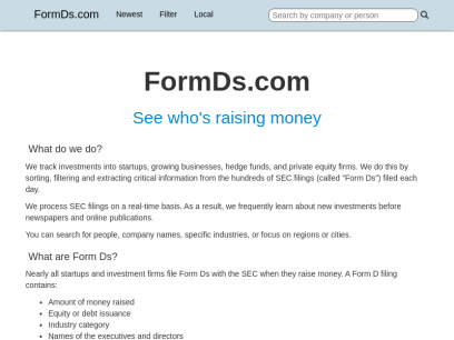 FormDs.com - fund raising filing