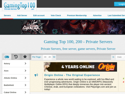 GamingTop100.net - Gaming Top 100, 200 Private Server List