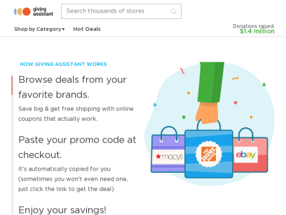 Giving Assistant - Shop, Save &amp; Give with Coupons &amp; Cash Back