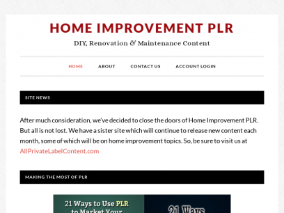Home Improvement PLR – DIY, Renovation &amp; Maintenance Content