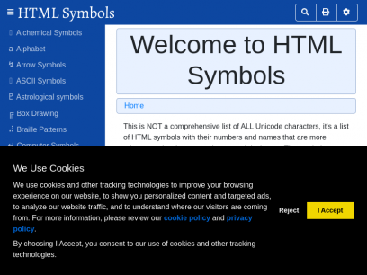 HTML Symbols