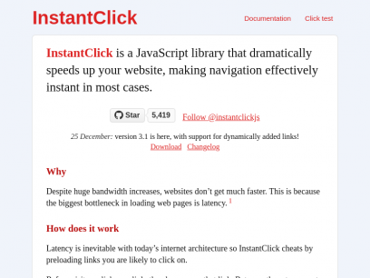InstantClick — JS library to make your website instant