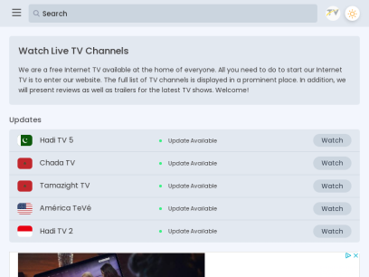 Watch live TV channels broadcast on the Internet for free
