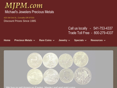 Buy gold coins, Canadian maple leaf, krugerrands and silver coins from your gold dealer,  MJPM.COM