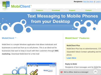 MobiClient - Free SMS Text Messaging from PC to Mobile Phone Software Online Service. Free download Sending SMS. - 