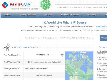 My IP Address - Shows IPv4 &amp; IPv6 | Blacklist IP Check - Hosting Info