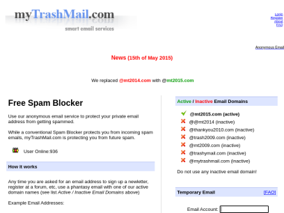 
	Free Spam Blocker which uses anonymous email.
