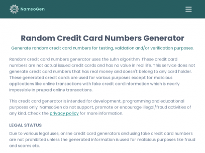 Random Credit Card Numbers Generator - NamsoGen