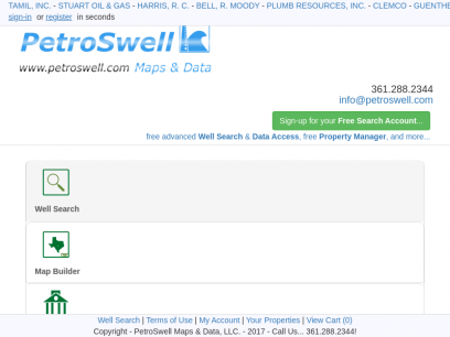 Free well search | well management software | PetroSwell Maps &amp; Data