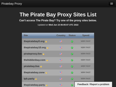 Piratebay Proxy - A List of Pirate Bay Proxy sites and mirrors