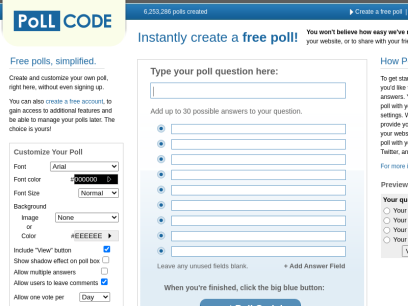 Create a free poll - Instant &amp; easy.  No sign up | Pollcode