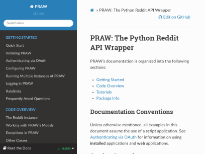 PRAW: The Python Reddit API Wrapper &mdash; PRAW 7.3.1.dev0 documentation