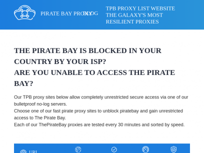Pirate Bay Proxy - A Working List of Pirate Bay Proxy sites and mirrors