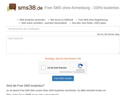 Free SMS ohne Anmeldung und ohne Limit jetzt bei sms38.de senden
