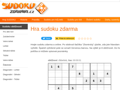 Sudoku Zdarma - Sudoku hra online | SudokuZdarma.cz