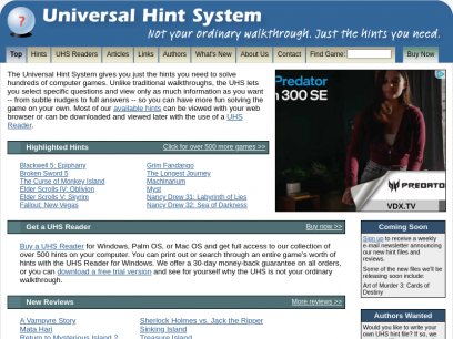 Universal Hint System: Not your ordinary walkthrough. Just the hints you need.