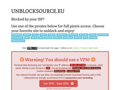 UNBLOCKSOURCE.ORG &mdash; List of proxy sites and mirrors