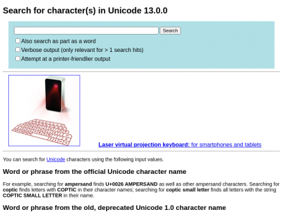 Search form - searching for Unicode characters by name