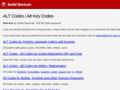 ALT Codes / Alt Key Codes