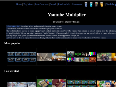 Youtube Multiplier : Mashup and mix up to 8 YouTube videos on a single page