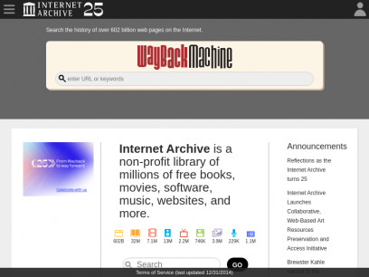 Internet Archive: Digital Library of Free &amp; Borrowable Books, Movies, Music &amp; Wayback Machine