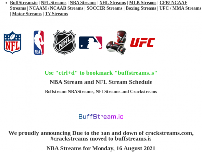 buffstreams.is - Watch Live NBA, MMA, NHL, UFC, Boxing, NFL, MLB Streams Free Sports in HD | Buffstream Reddit | Crackstreams