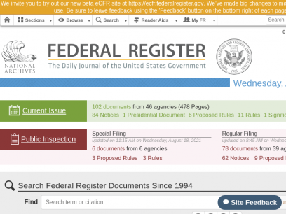 Sites like federalregister.gov &
        Alternatives