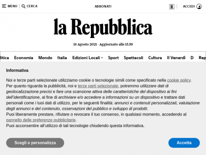 
   la Repubblica - News in tempo reale - Le notizie e i video di politica, cronaca, economia, sport
  