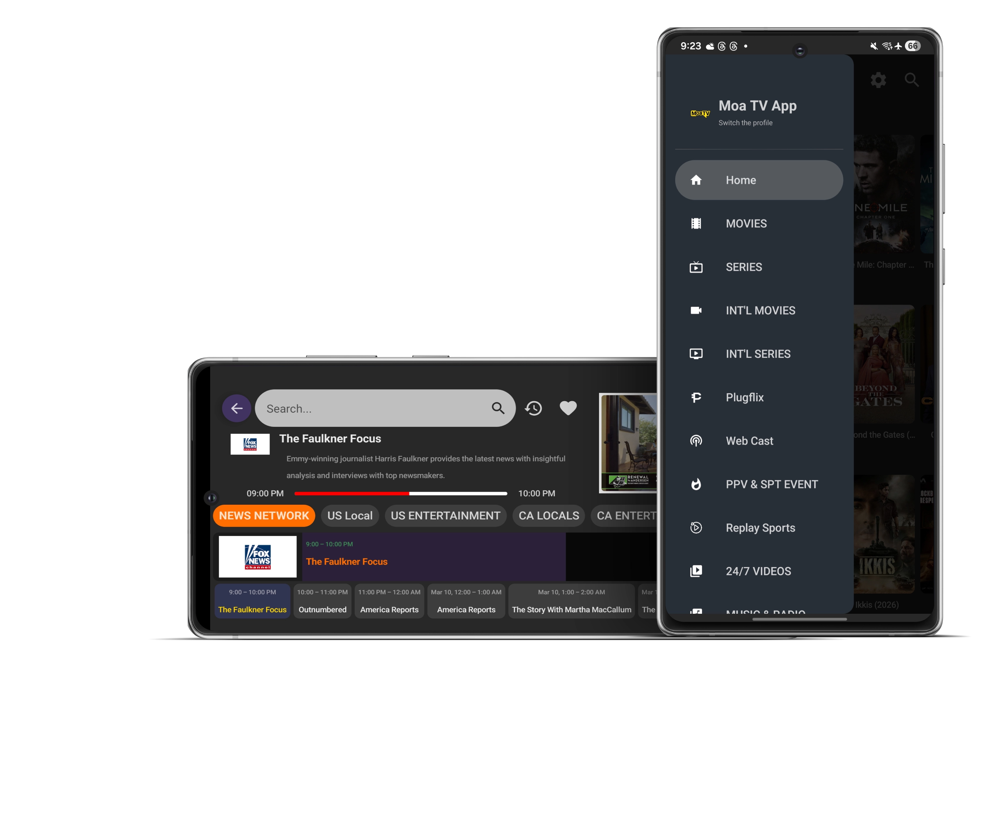 IPTV app interface on mobile and tablet devices