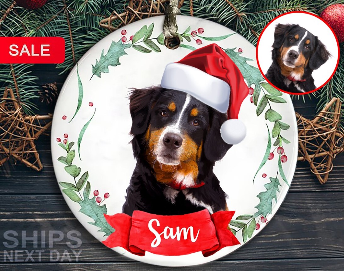 Personalized Dog Photo Ornament, Ceramic Dog Ornament, Pet Portrait Ornament, Custom Dog Ornament, Holiday Dog Gift, Gift For Dog Lover