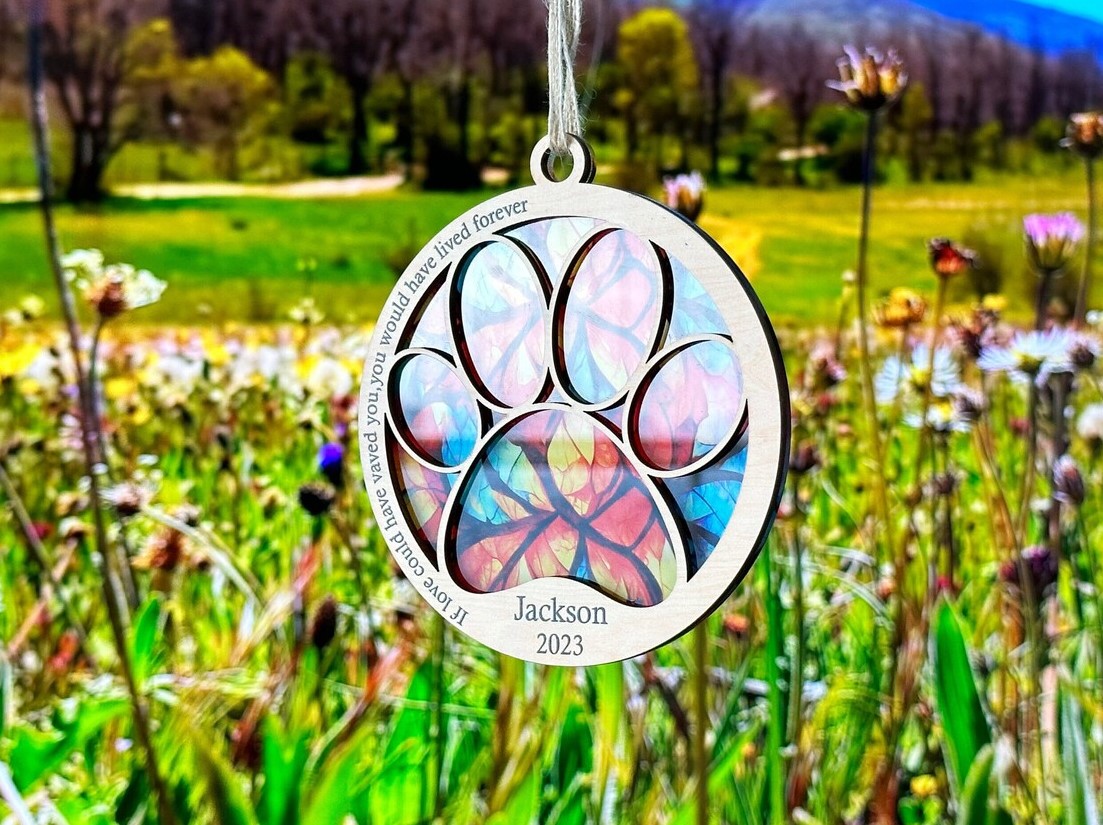 New! Personalized Dog Memorial Suncatcher, Custom Paw Design With Name And Date Suncatcher, Pet Memorial Gift, Cat Memorial, Pet Loss Gift