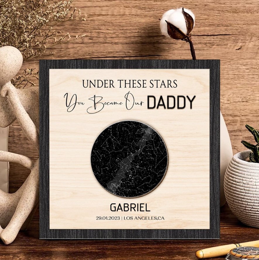 Personalised The Day You Became My Dad Wooden Sign Board, Fathers Day Gift, Birthday Gift for Dad, Star Map Fathers Day Gift From Daughter
