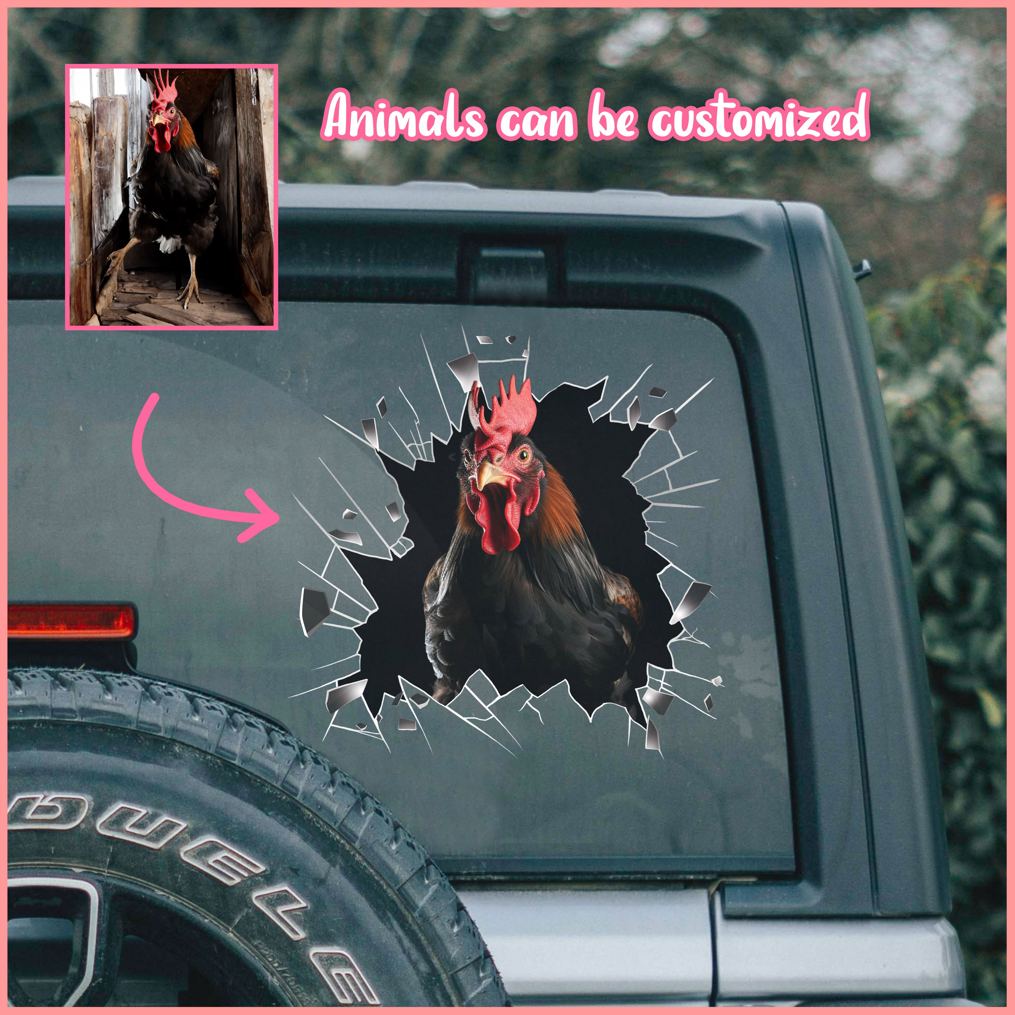Chicken car decal, Animals can be customized
