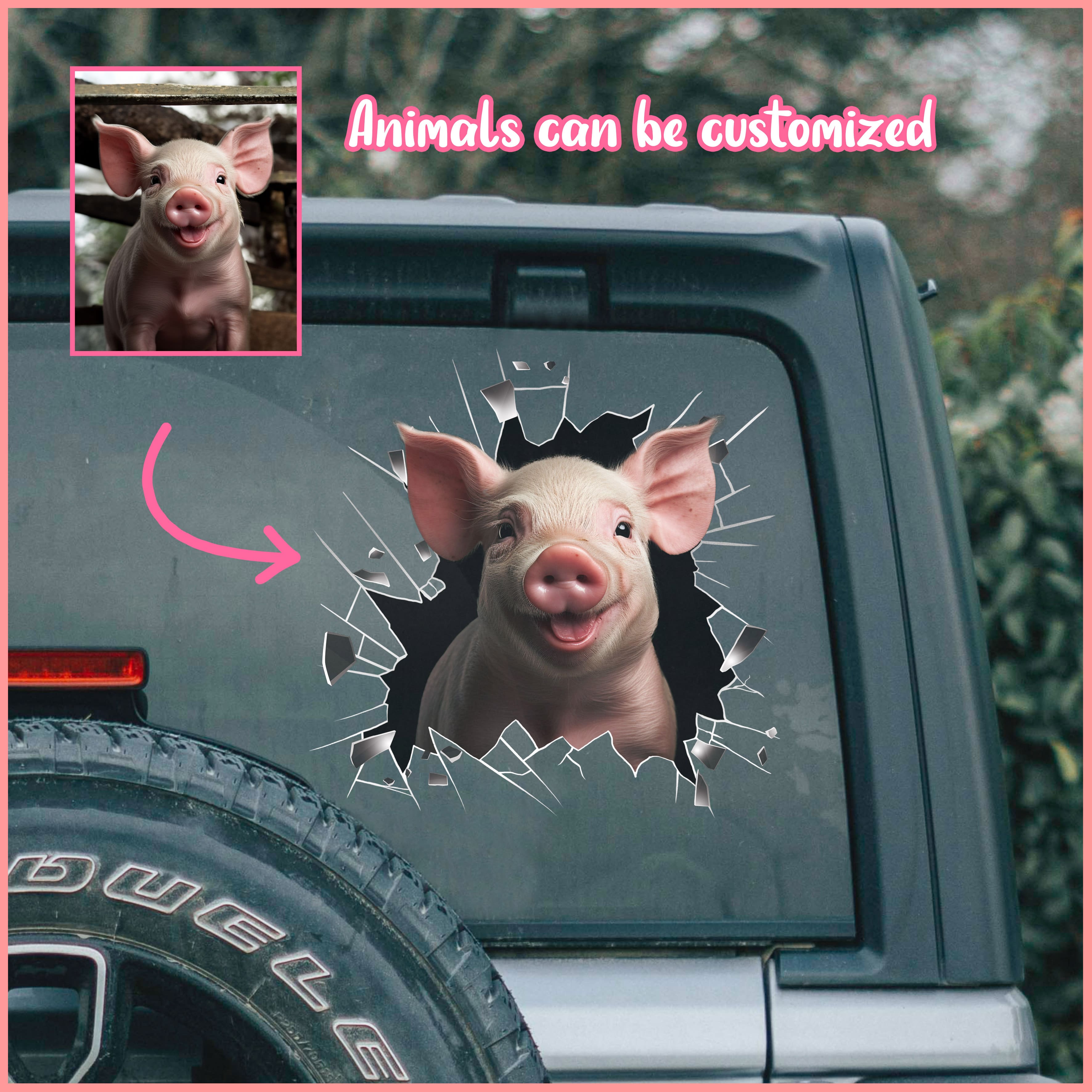 Pig car decal, Animals can be customized