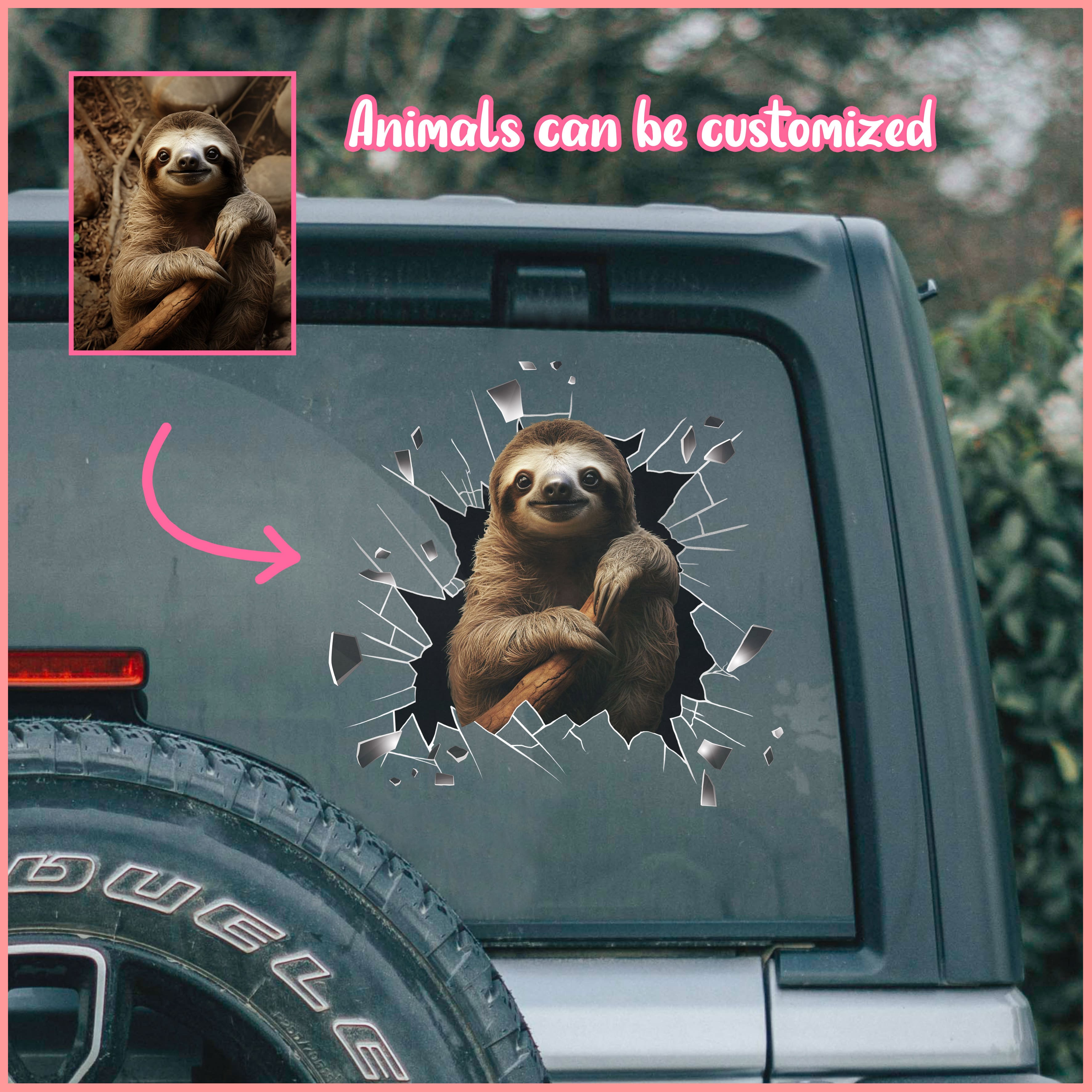 Sloth car decal, Animals can be customized
