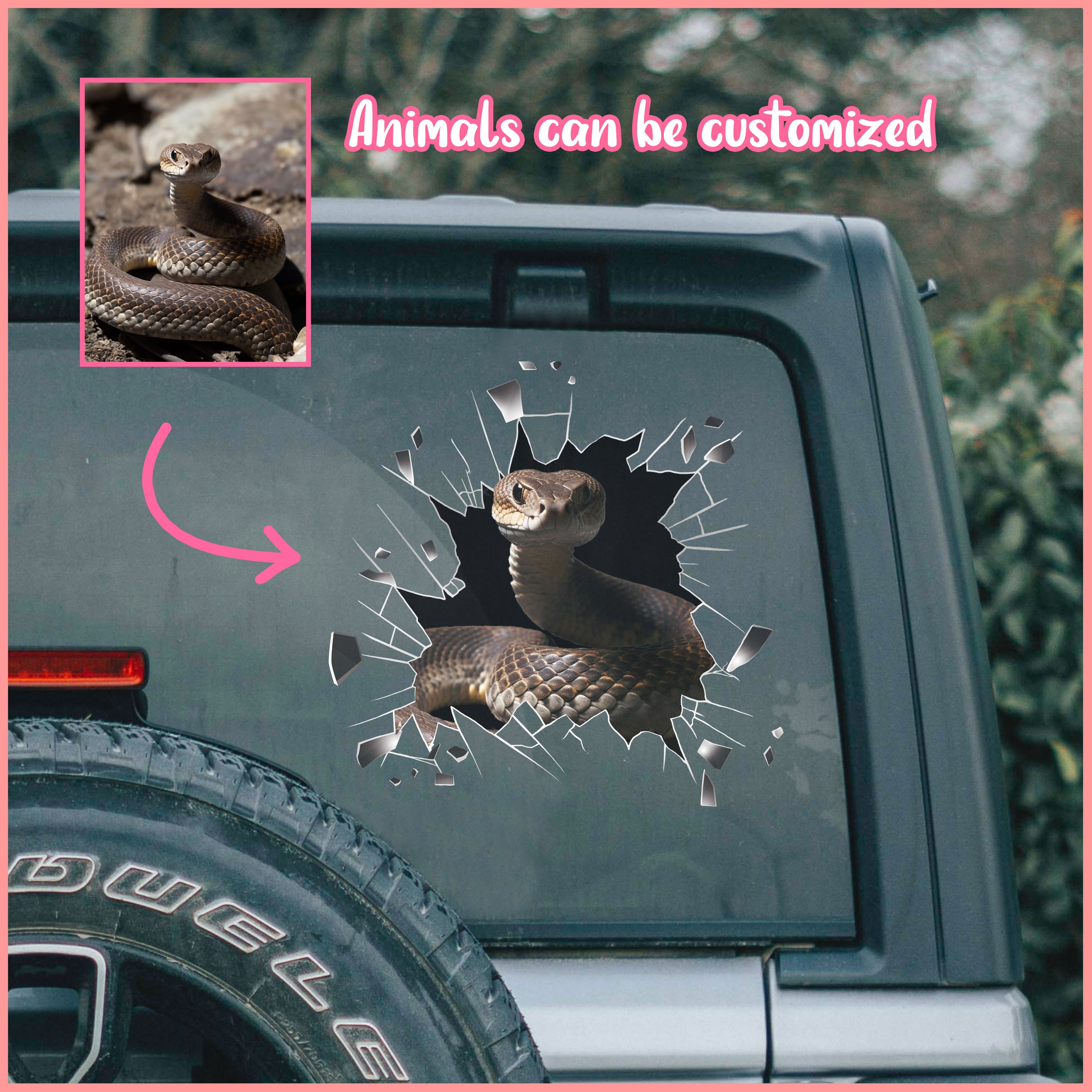 Snake car decal, Animals can be customized