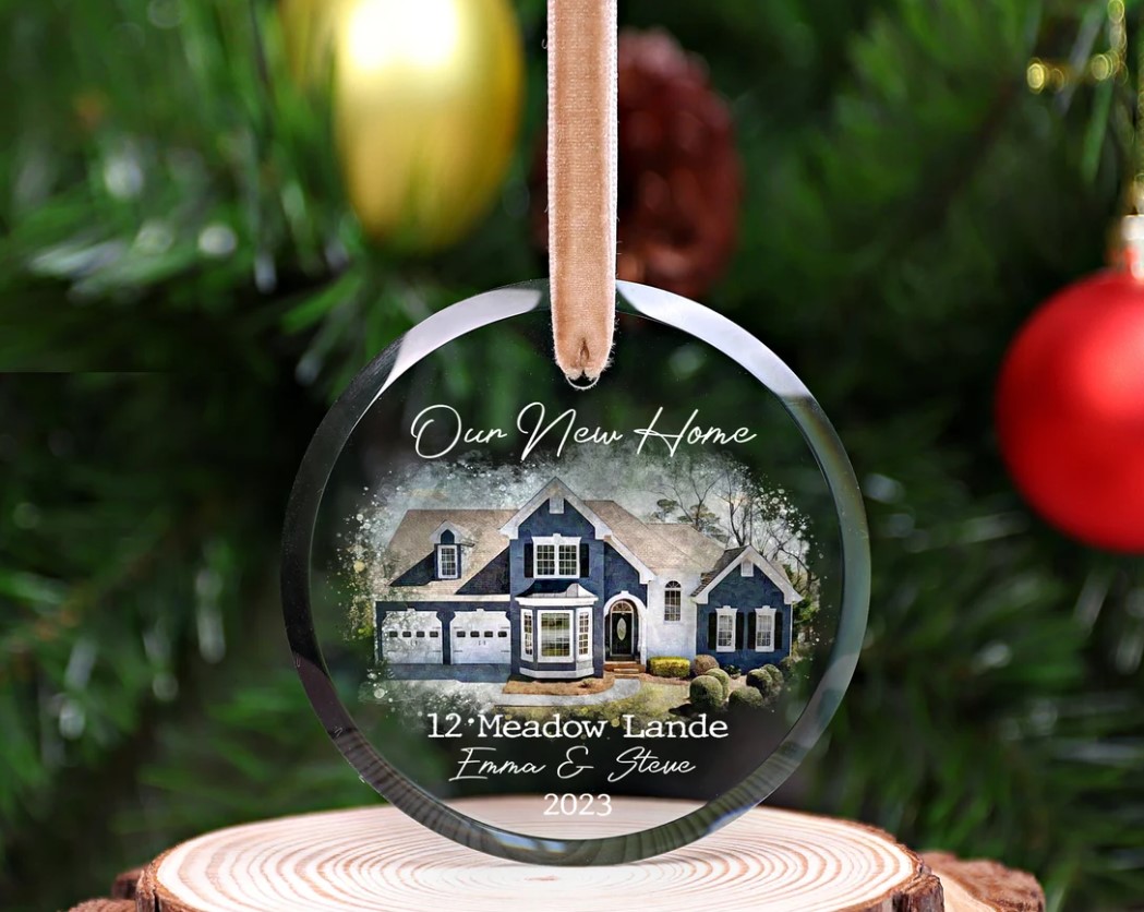 Personalized New Home Christmas Ornament, Custom Photo Watercolor Ornament, Couple Christmas Gift, First Christmas Decor, New Home Keepsake (Copy)