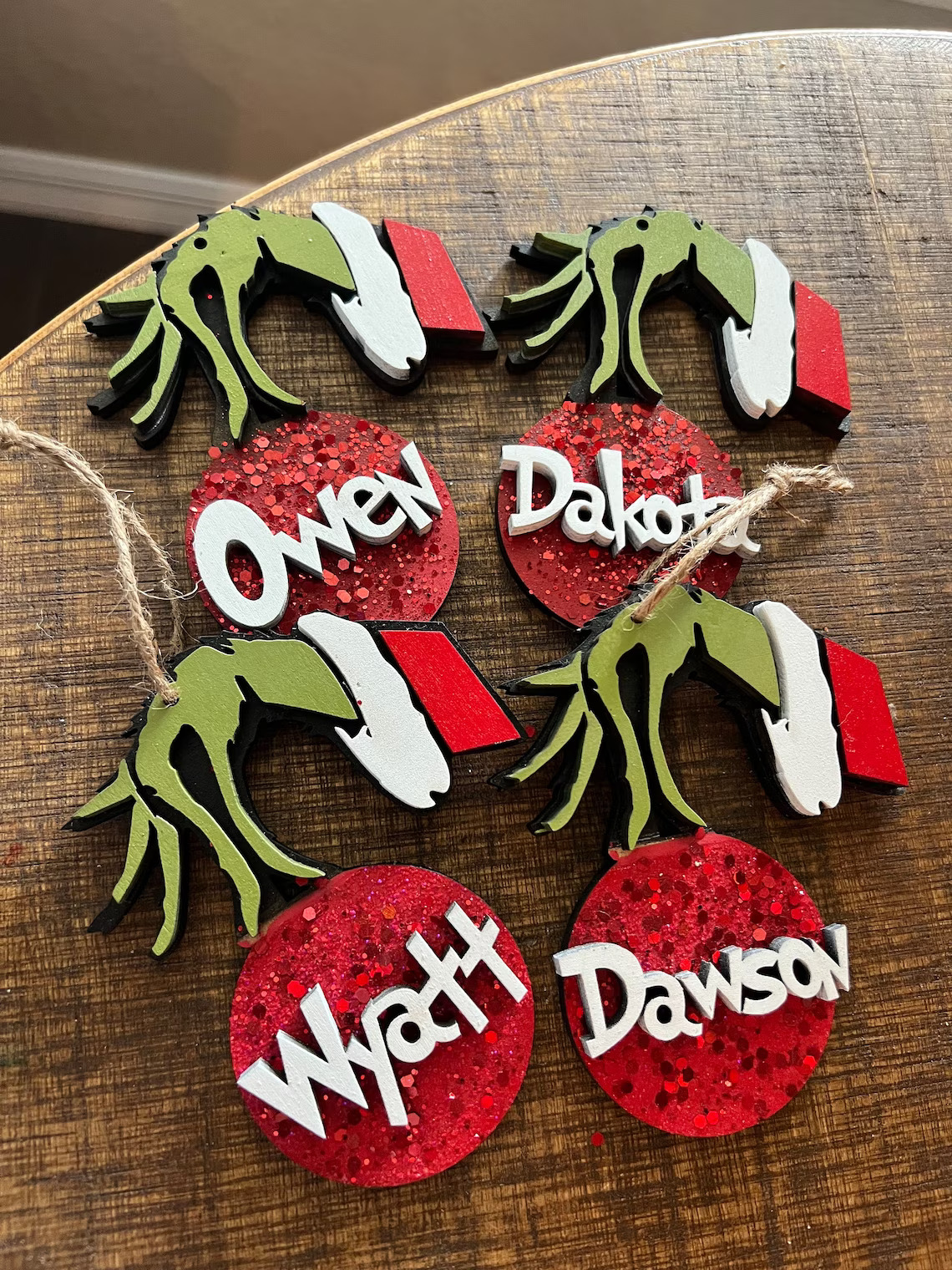 Grinch ornament- stocking tag, 3d laser cut