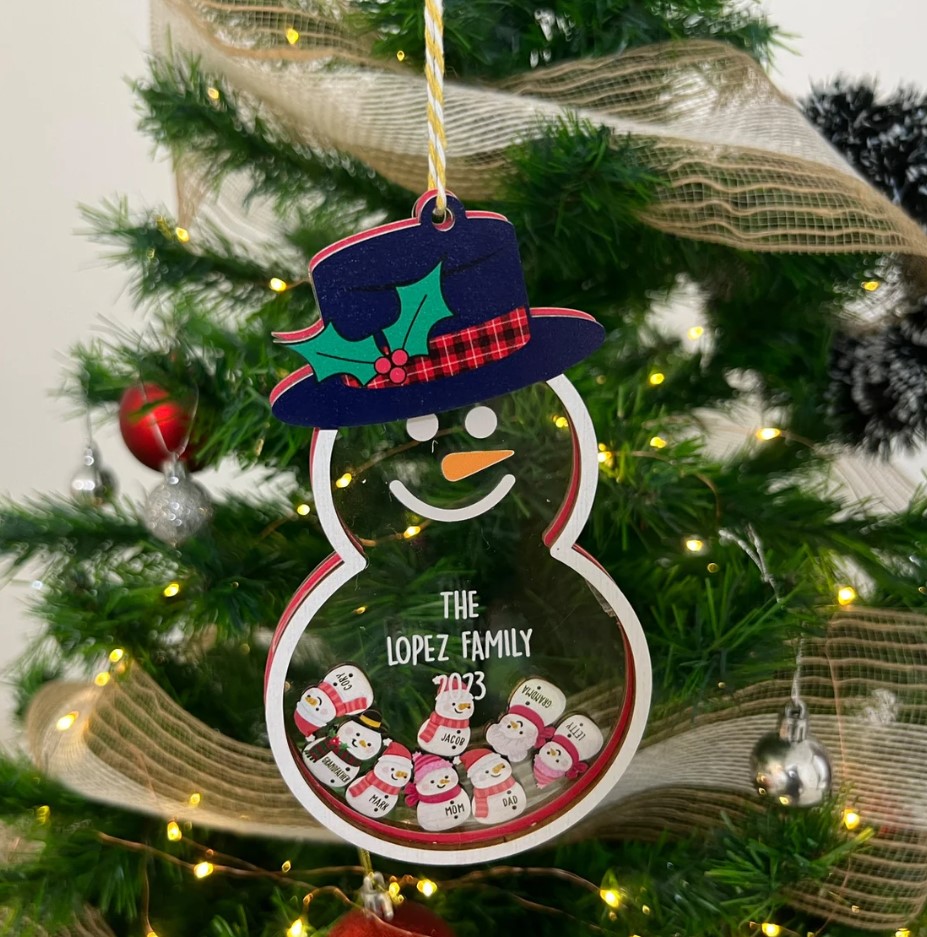 Personalized Snowman Family Christmas Ornament, Family Tree Custom, Christmas Tree Ornament, Family Ornament 2023 Christmas Gifts