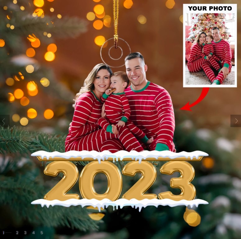 Family 2023 – Personalized Custom Photo Mica Ornament – Christmas Gift For Family