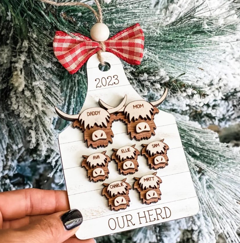 Personalized Highland Cow Christmas Rustic Ornament for Family ...