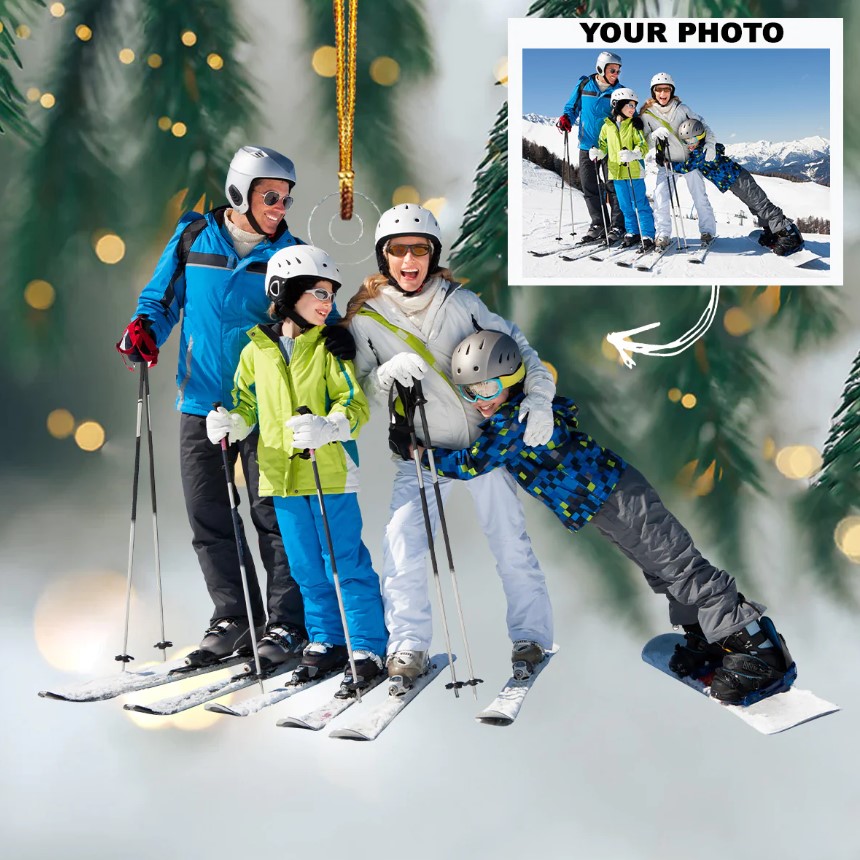 Customized Your Photo Ornament Family Skiing Together