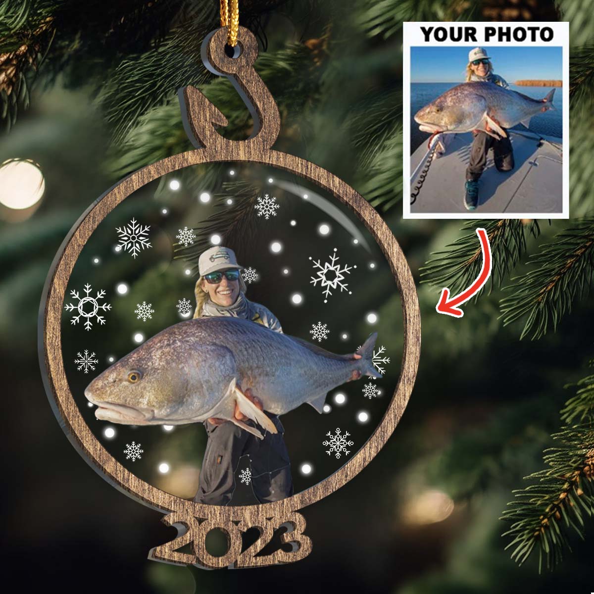 Custom Photo 2-Layer Ornament for Fishing Lover – Perfect Christmas Gift