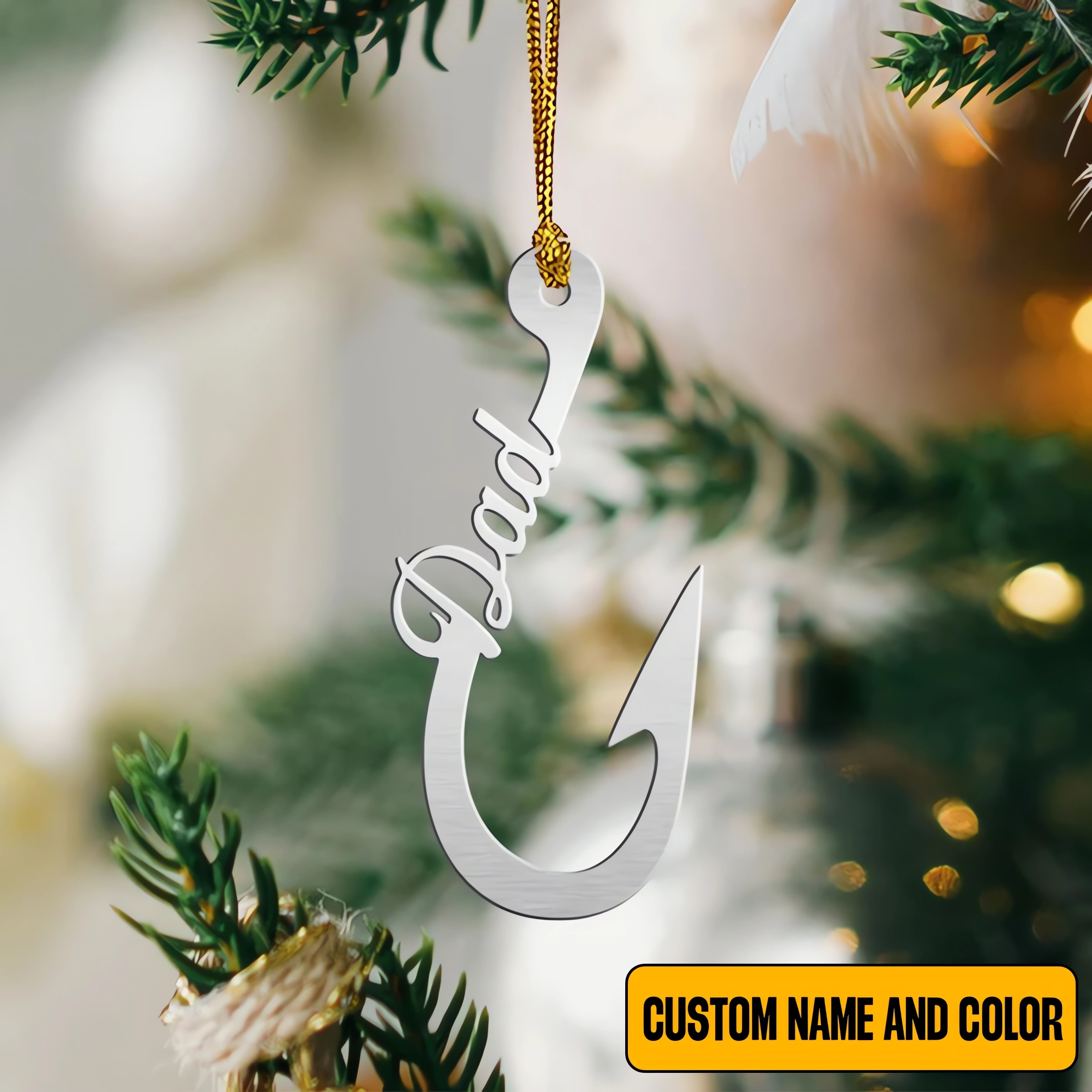 Custom Hook Metal Ornament for Fishing Lover – Perfect Christmas Gift