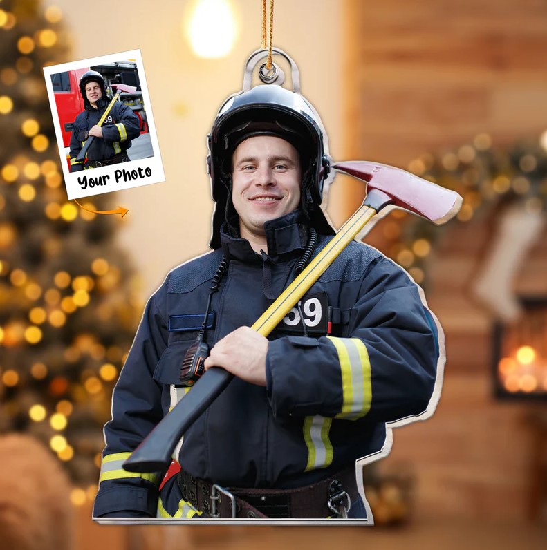 Firefighter Christmas Ornament Gift For Family – Personalized Acrylic Photo Ornament