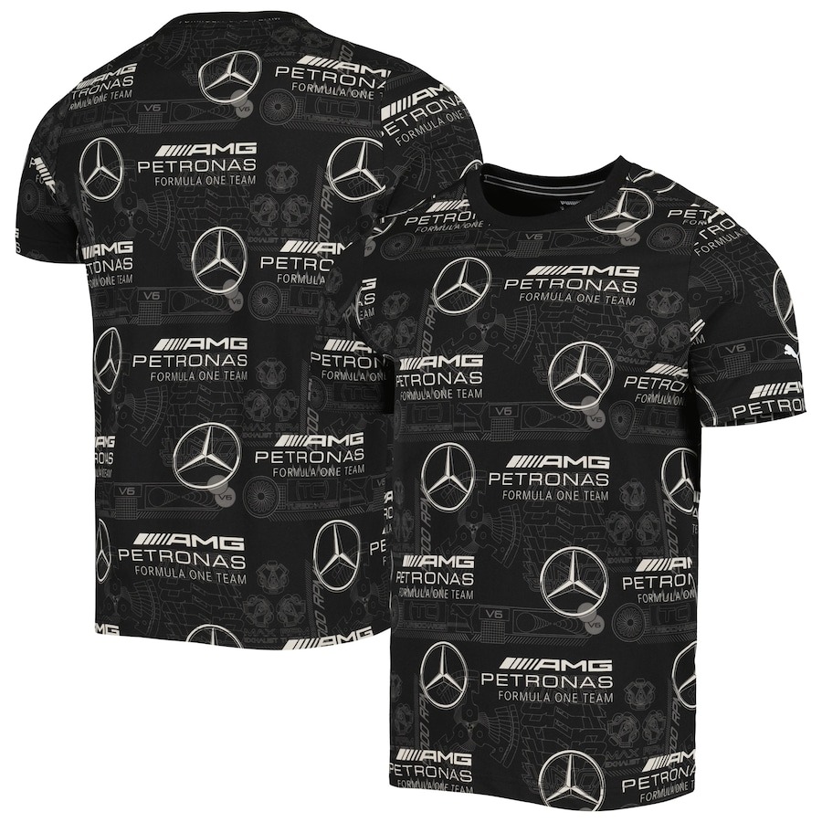 Mercedes-AMG Petronas F1 Team Puma Allover Print T-Shirt - Black PT54544